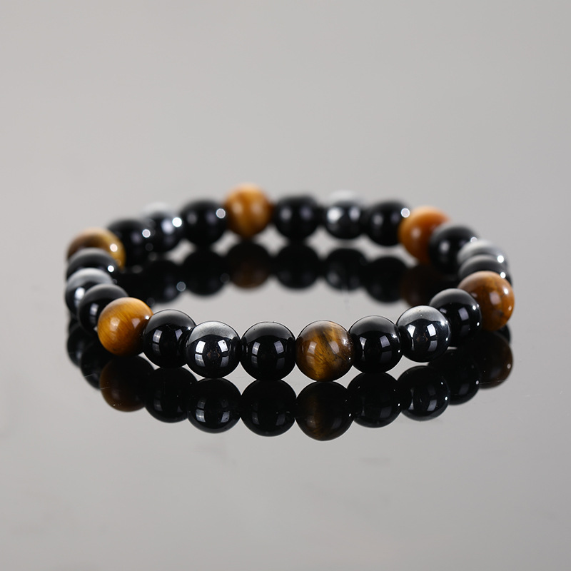 4:8mm Magnet Tiger Eye Glossy Black Triple Bead Bracelet