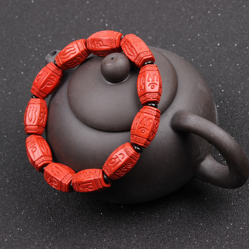 Cinnabar hexagonal bead bracelet 12X18mm/11 pieces