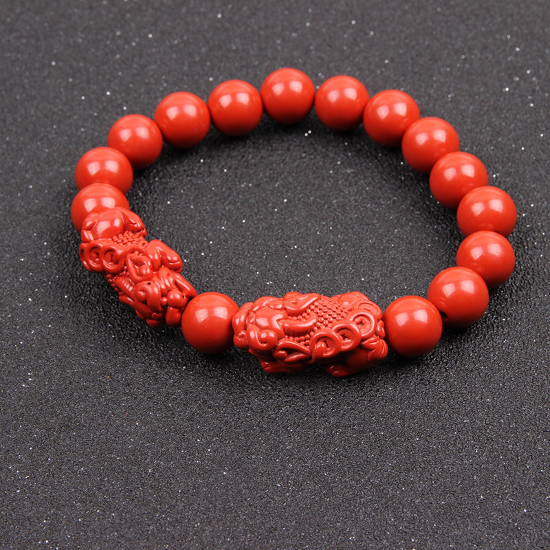 Natural cinnabar double PI xiu bracelet