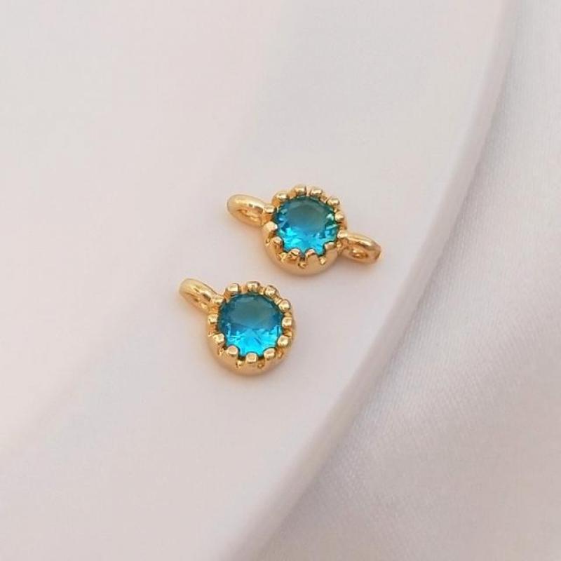 Blue zircon double rings one