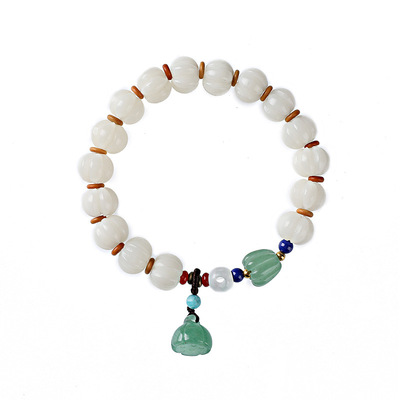 Fine White Jade Bodhi Pumpkin Bead Hanging Pumpkin