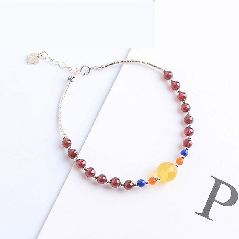 1:4mm garnet plus 925 silver bracelet (beaded wax style)