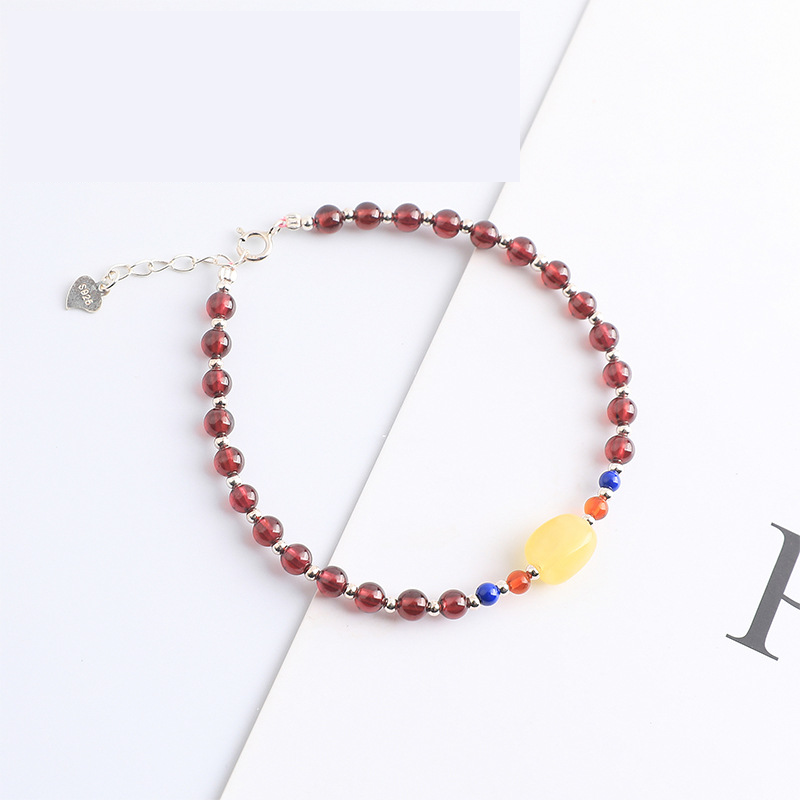 2:4mm Garnet Plus 925 Silver Bracelet (Wax Bucket Bead)