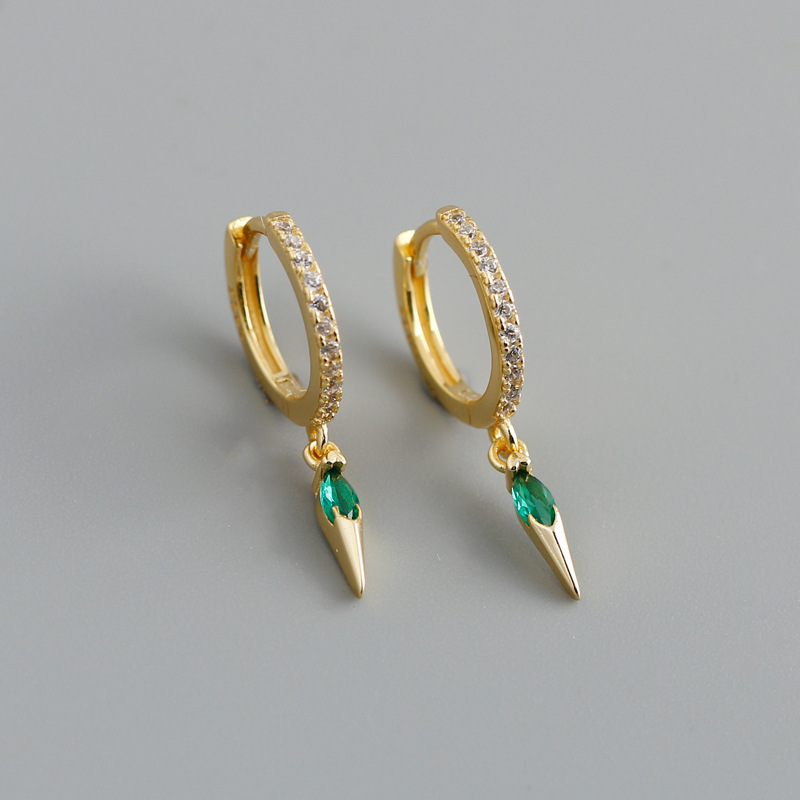 gold plated with green rhinestone