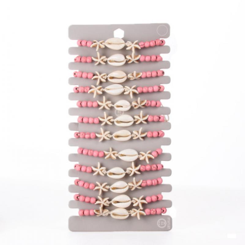 1 card red stone starfish shell bracelet 9110-ai04