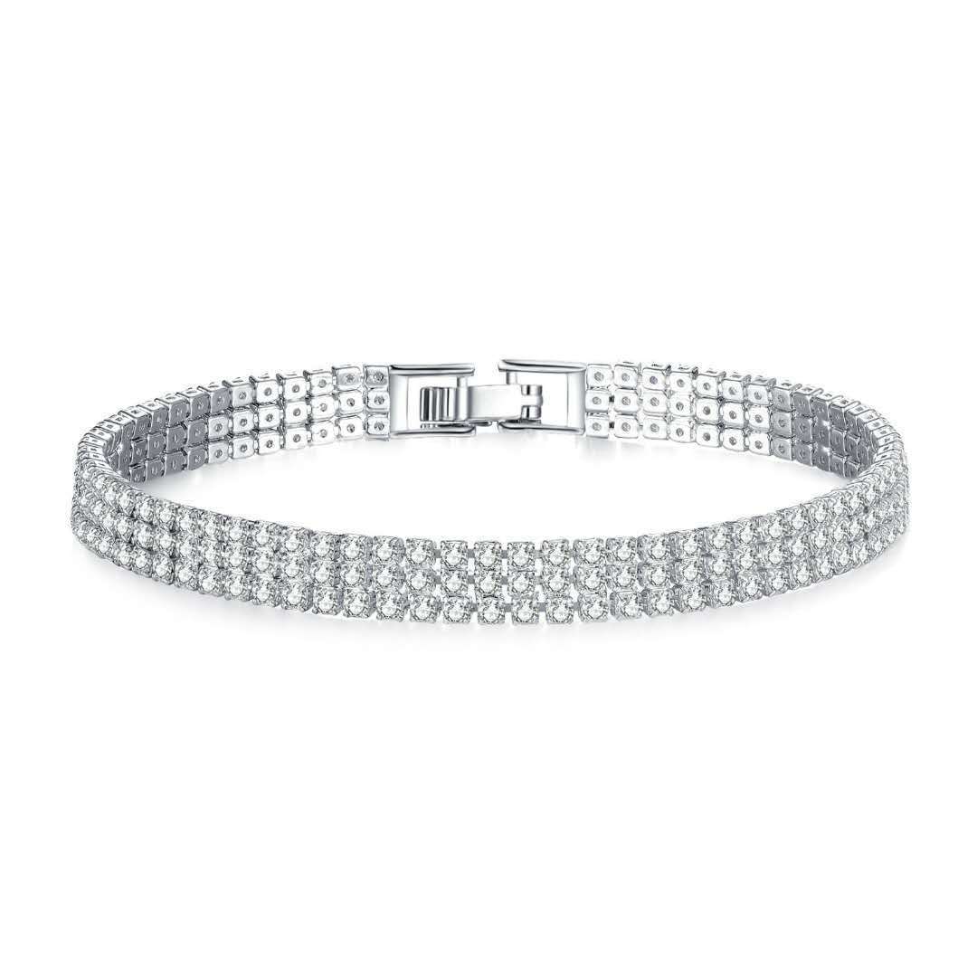 Three rows of platinum plated bracelets