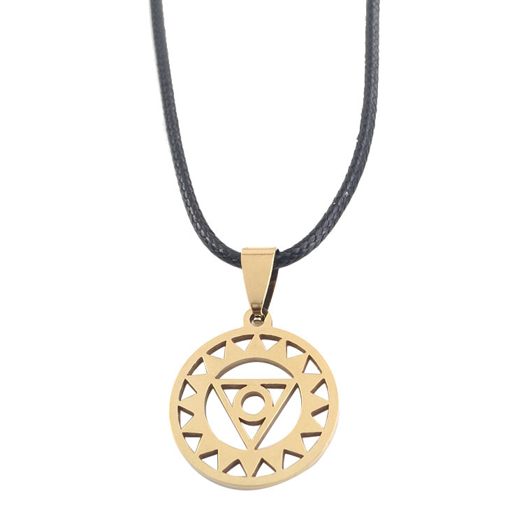 6:Gold Throat Wheel Pendant   Leather Rope