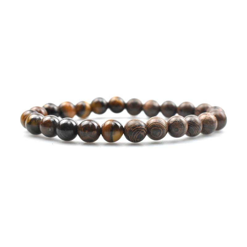 Tiger's Eye Stone + Wooden Bead