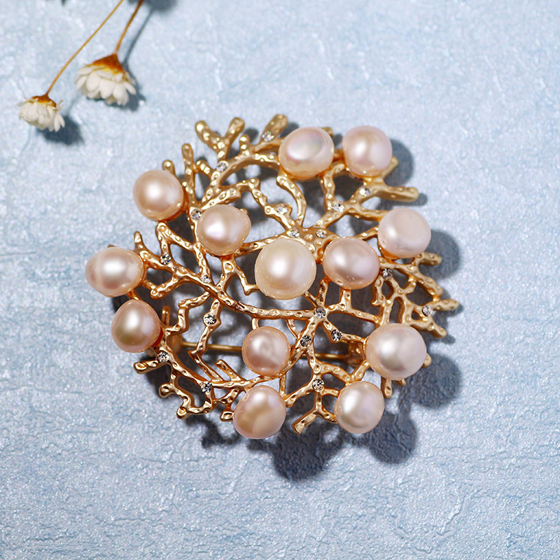 Golden flesh pink freshwater pearls