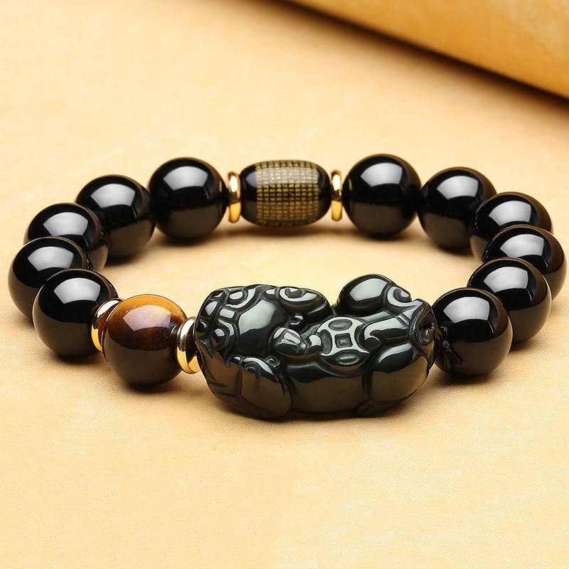 4:【 double 】 Golden PI xiu   black round bead 10mm