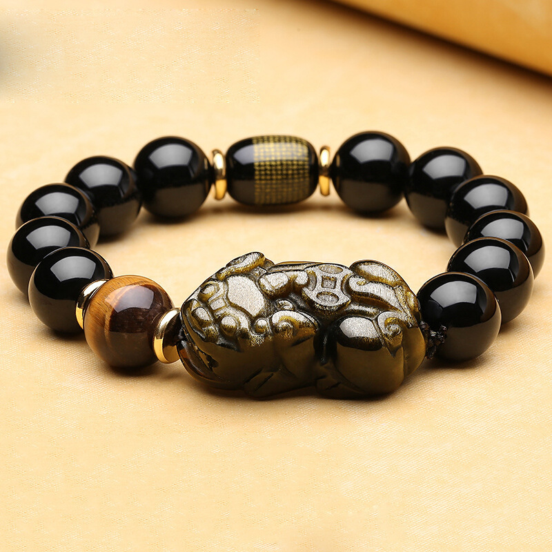 18:【 Single 】 Golden PI xiu   black round bead 14mm