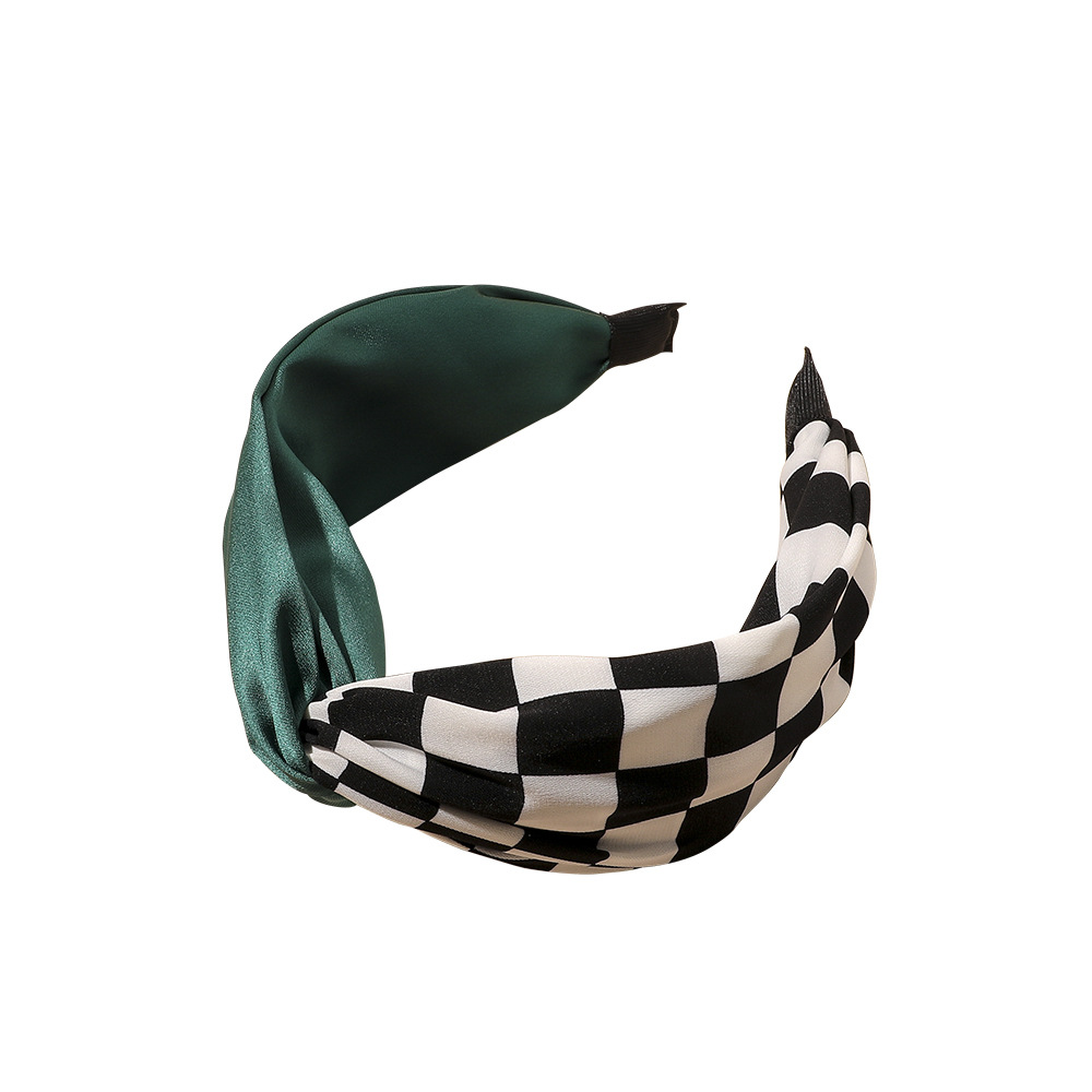 Checkerboard color matching headband-green