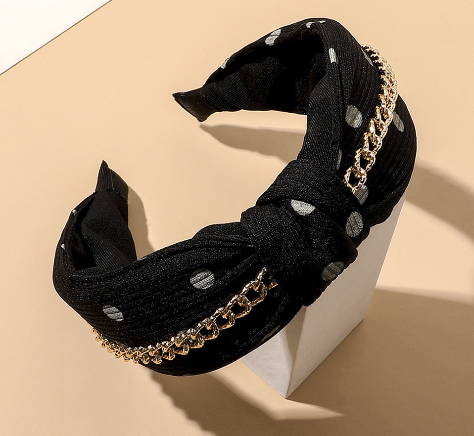 Polka dot chain headband-black