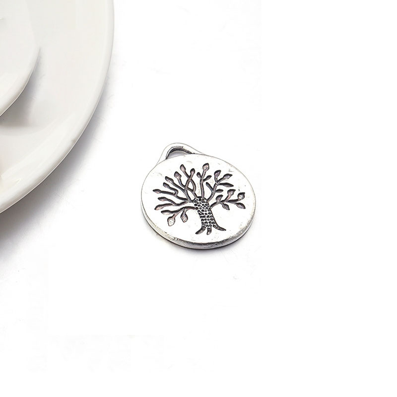 Ancient silver disc big tree,23x19.5mm