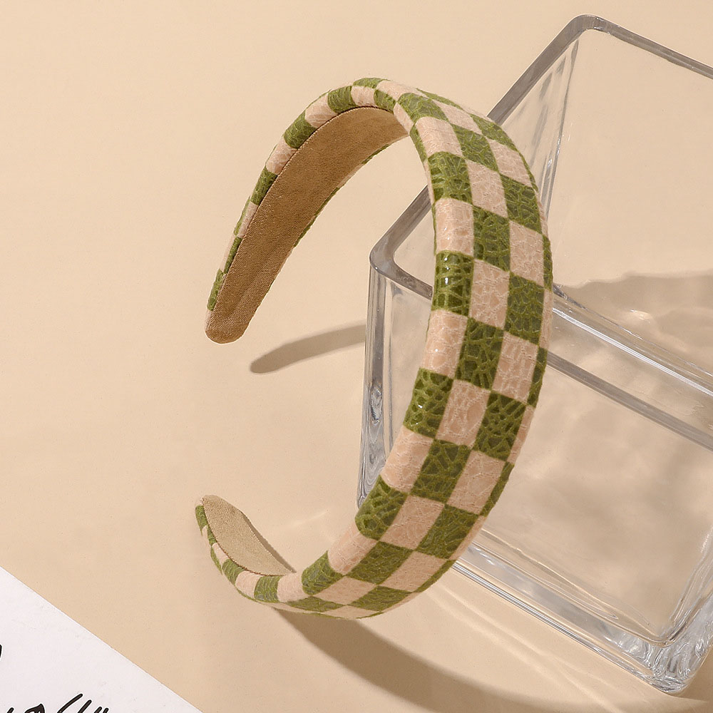 PU Checkerboard Headband-Green Mig