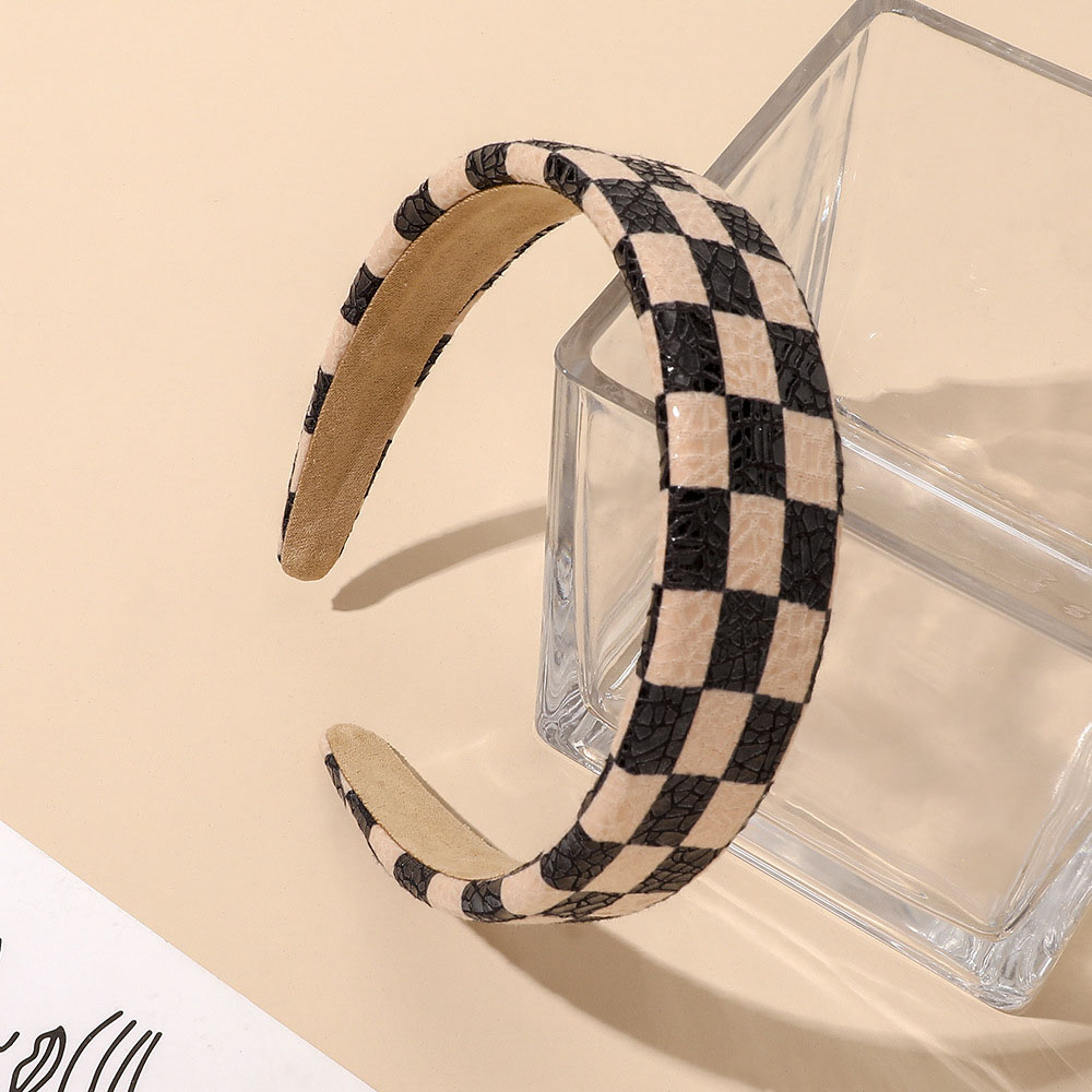 PU Checkerboard Headband-Black Mige