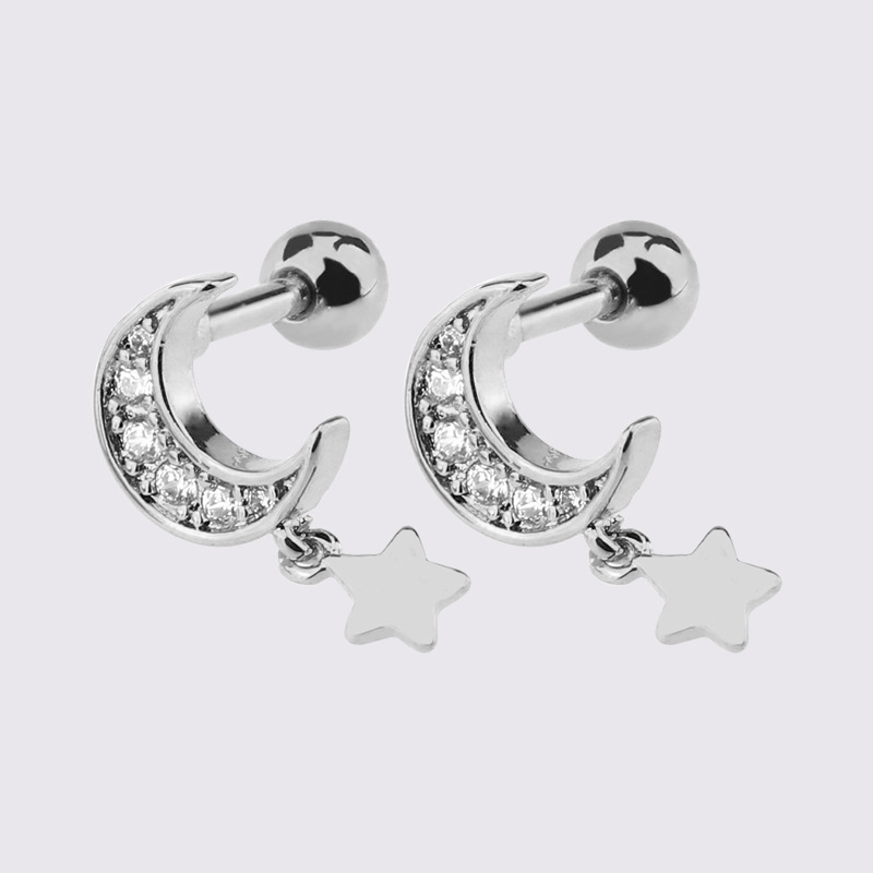 Stainless Steel Moon Pendant Stud Earrings