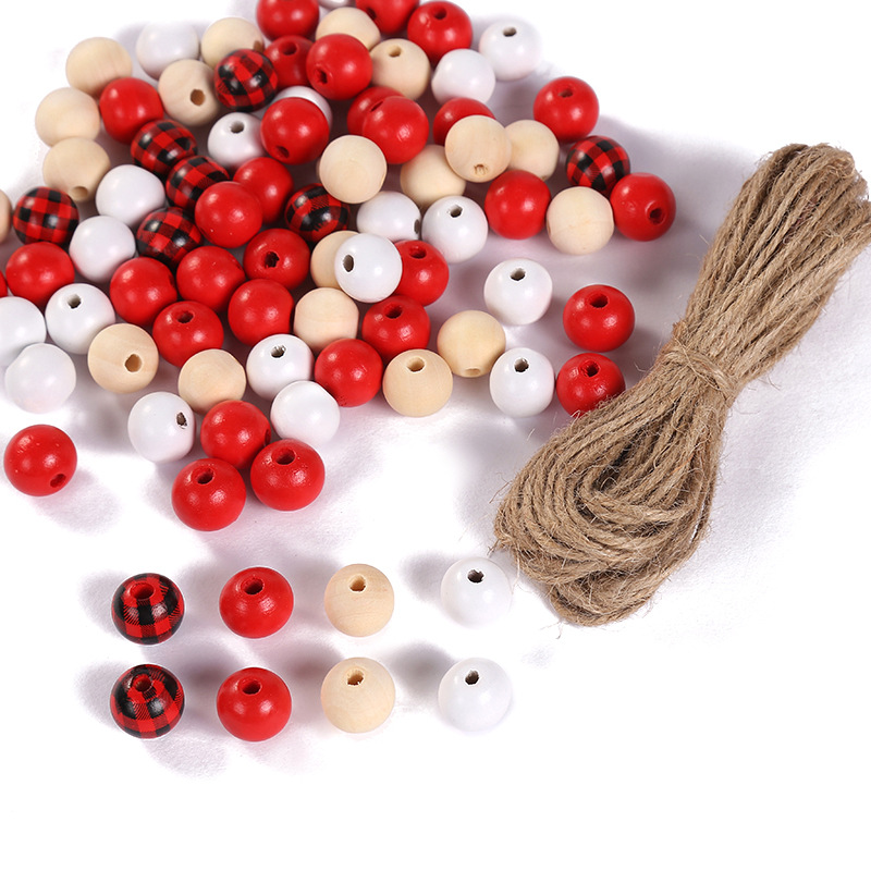 Red and white wooden bead diameter 16*16mm, hemp r