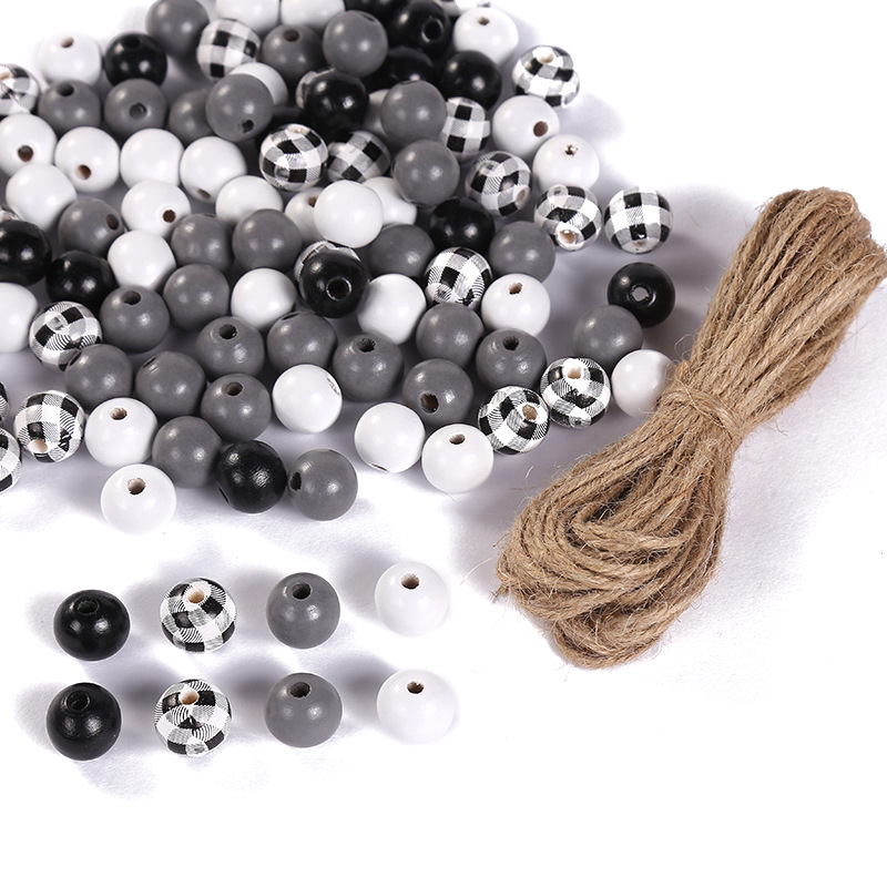 Grey white wooden bead diameter 16*16mm, hemp rope