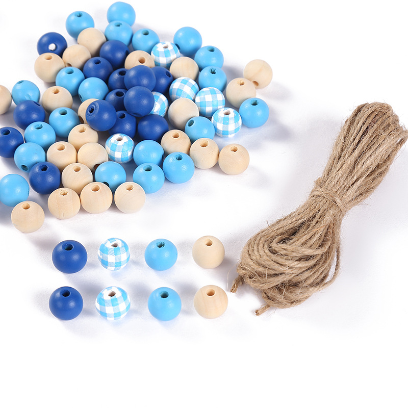 Blue wooden bead diameter 16*16mm, hemp rope 10 me