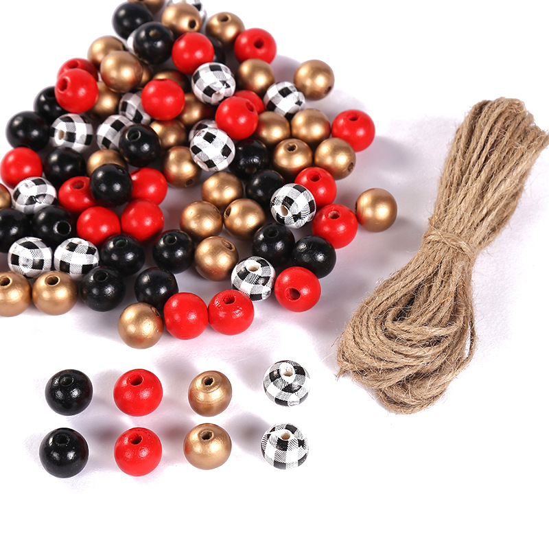 Black red wooden beads diameter 16*16mm, hemp rope