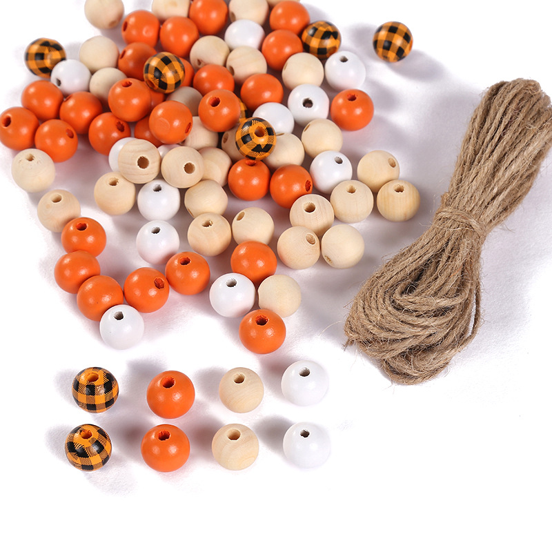 Orange red wooden beads diameter 16*16mm, hemp rop