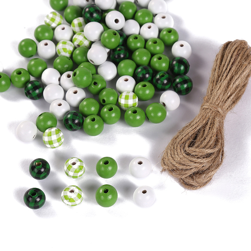 Green and white wooden beads diameter 16*16mm, hem