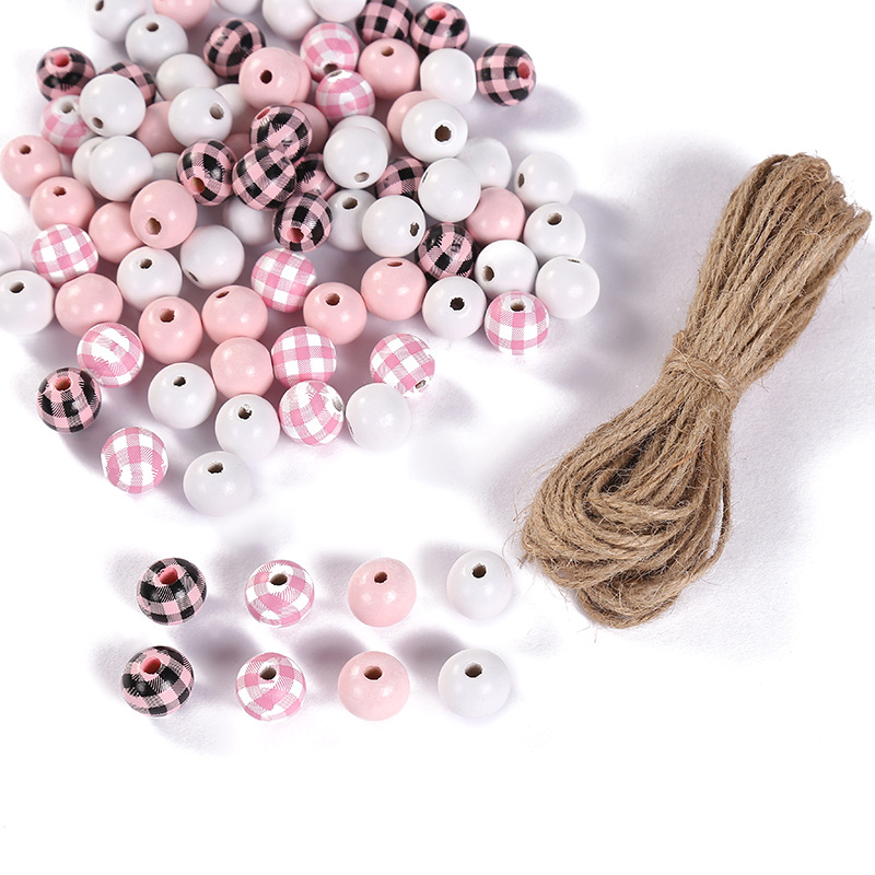 Pink wooden bead diameter 16*16mm, hemp rope 10 me