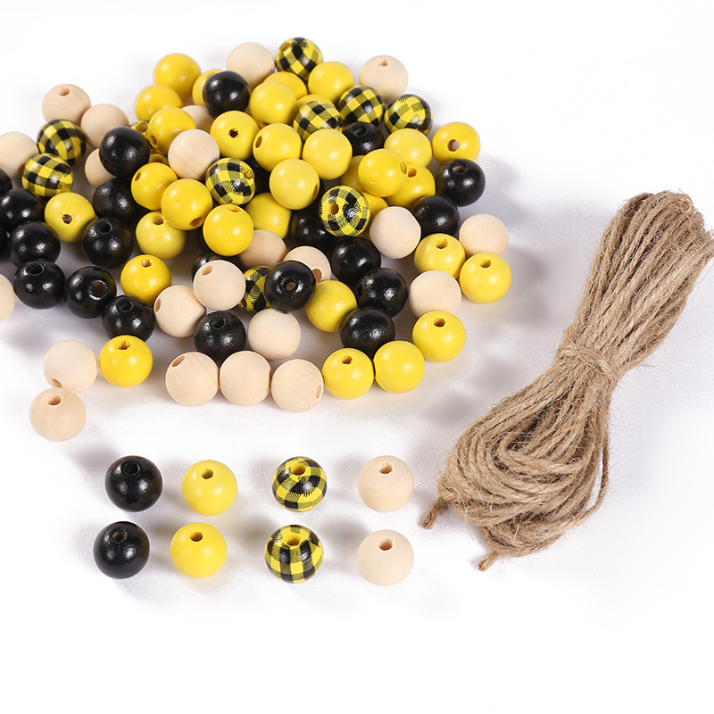 Yellow wooden bead diameter 16*16mm, hemp rope 10