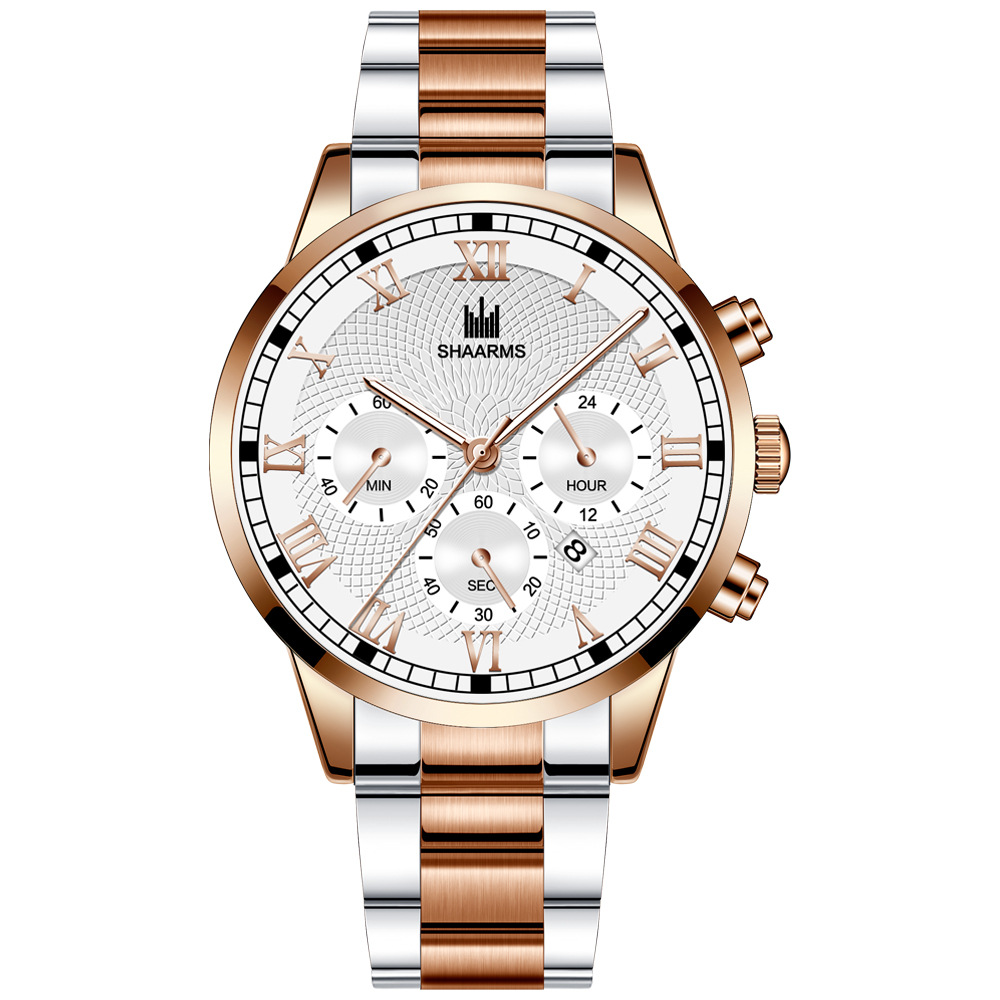 5:Rose gold steel belt rose gold shell white face rose gold needle