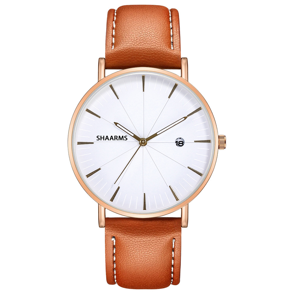 9:Brown belt rose gold shell white face