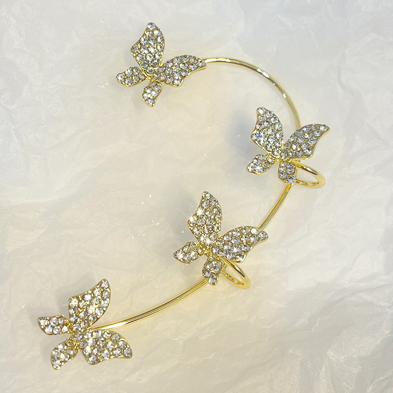 7:Type G-Golden Rhinestone Earrings Left Ear