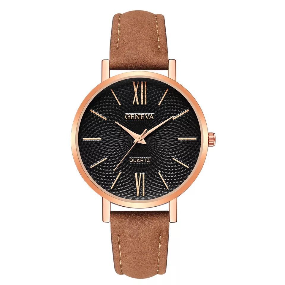 Brown Belt Rose Gold Shell Black Face Rose Gold Ma