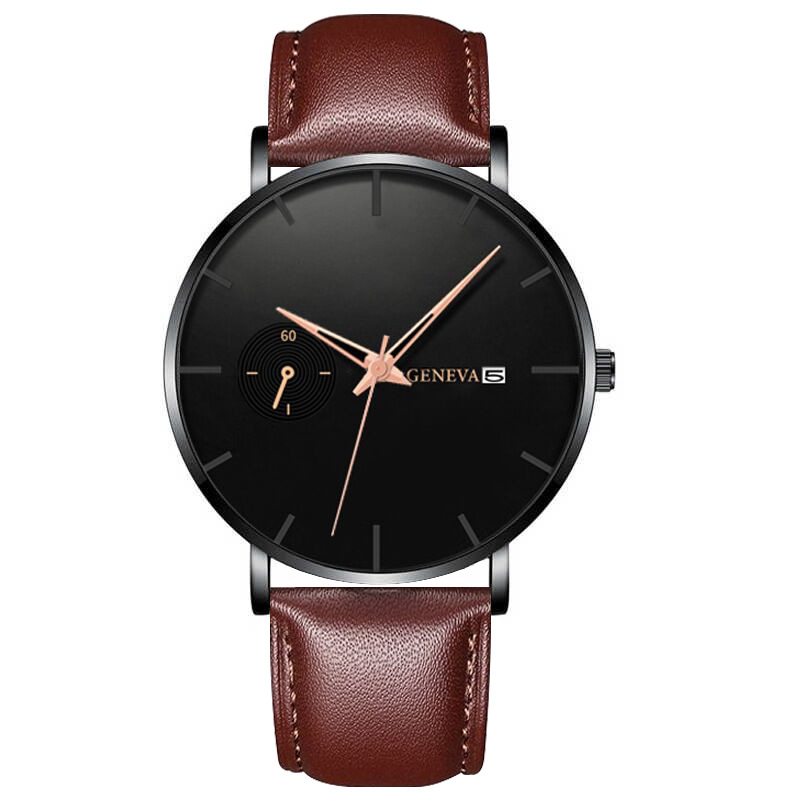 13:Brown Belt Black Shell Rose Gold Needle