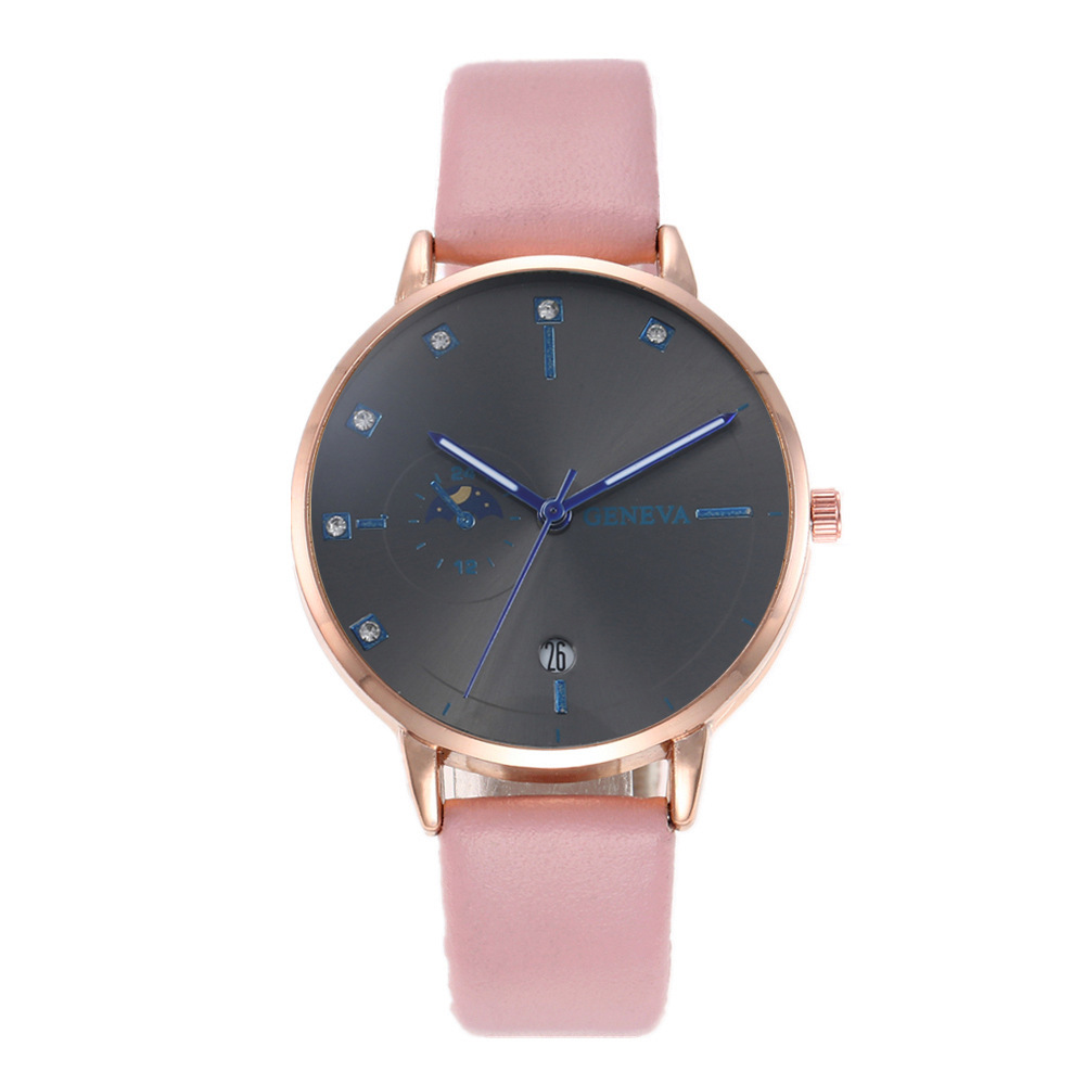 1:Pink Belt Rose Gold Shell Black Face Blue Needle