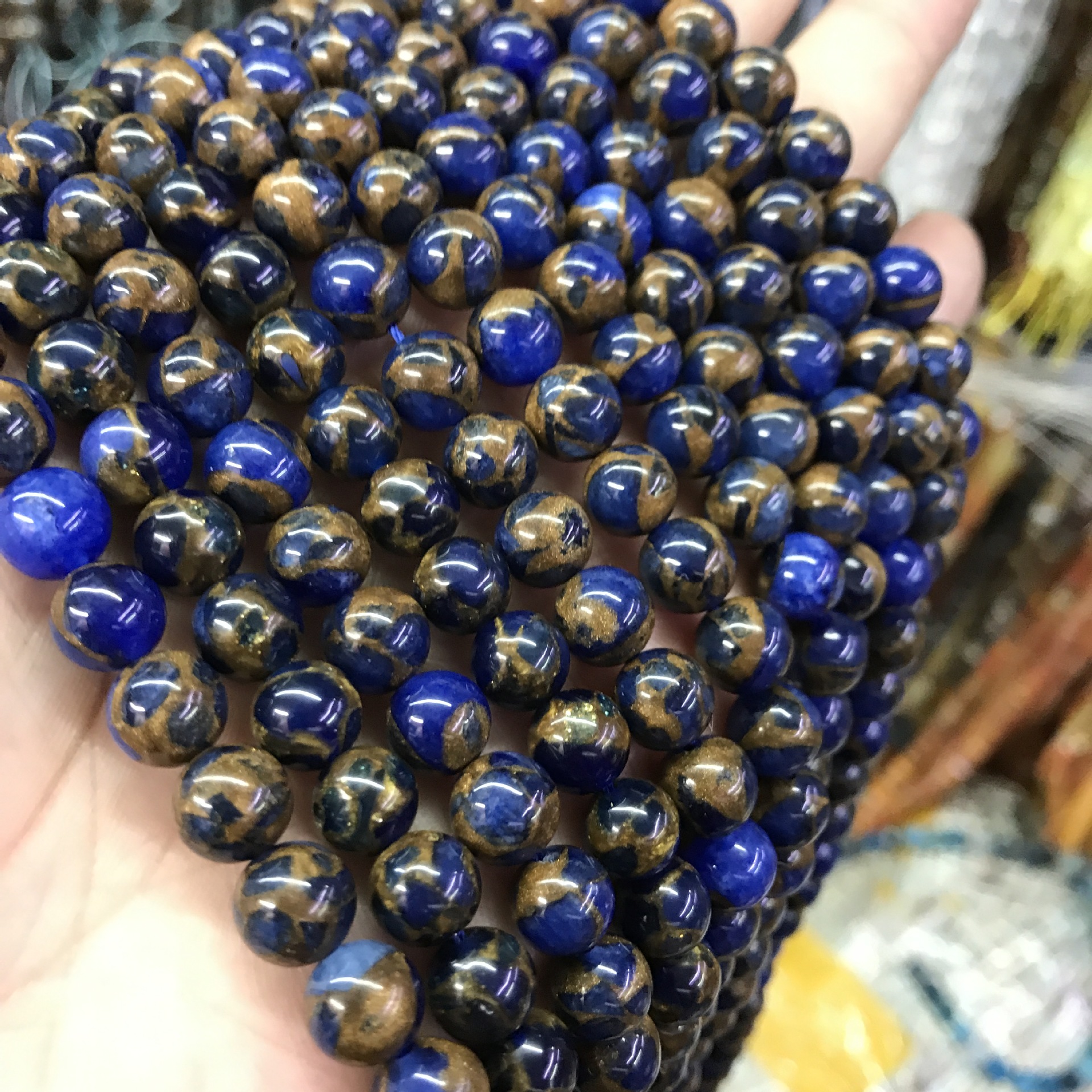 Blue 10MM, about 38 beads/strand