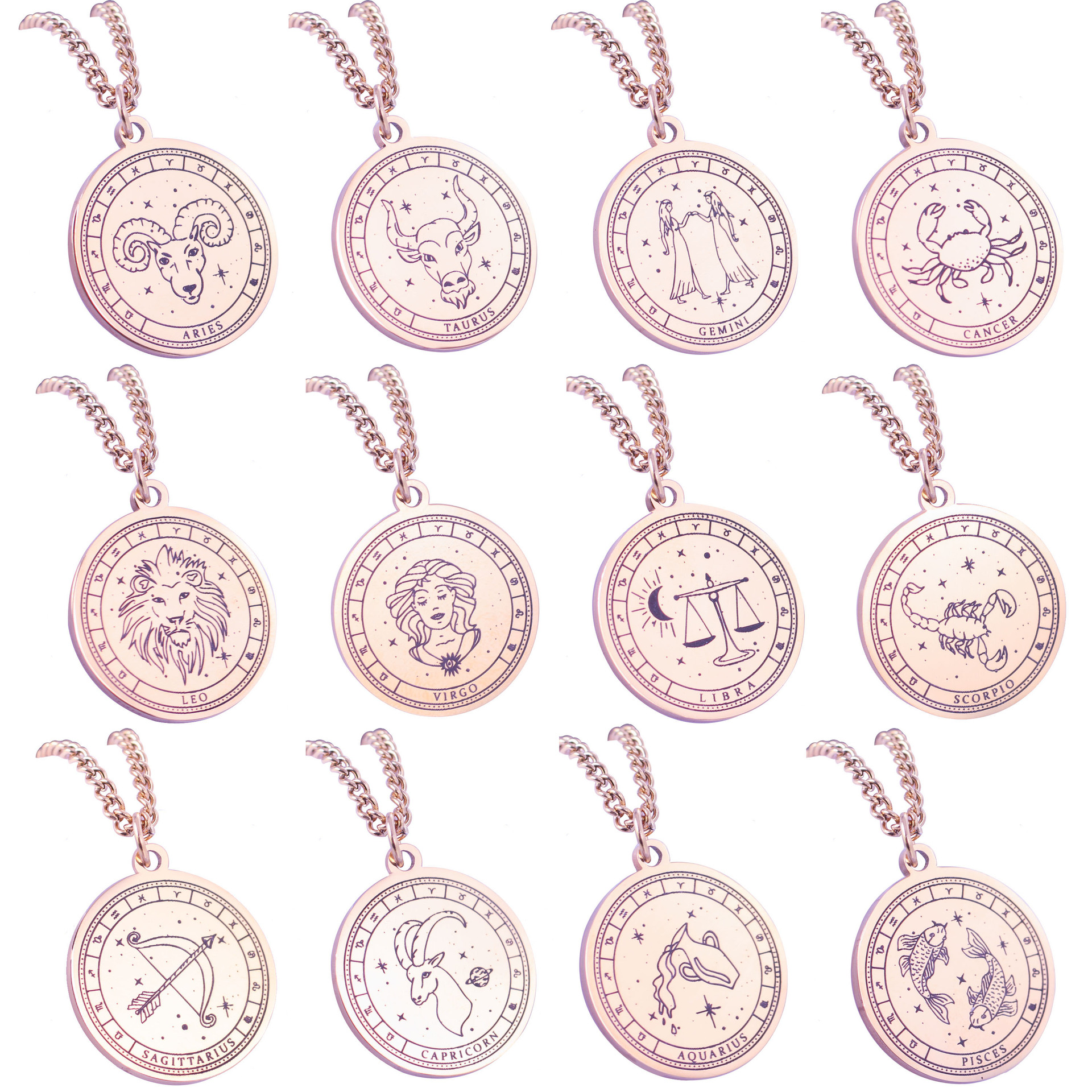 39:Rose Gold 12 Constellation Necklace Set (12)