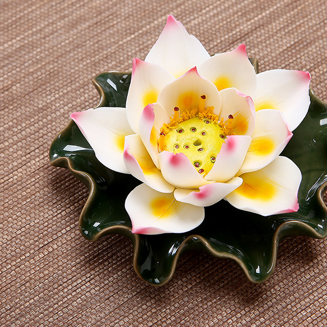 18:Pink and white lotus flower   dark green base (single hole)