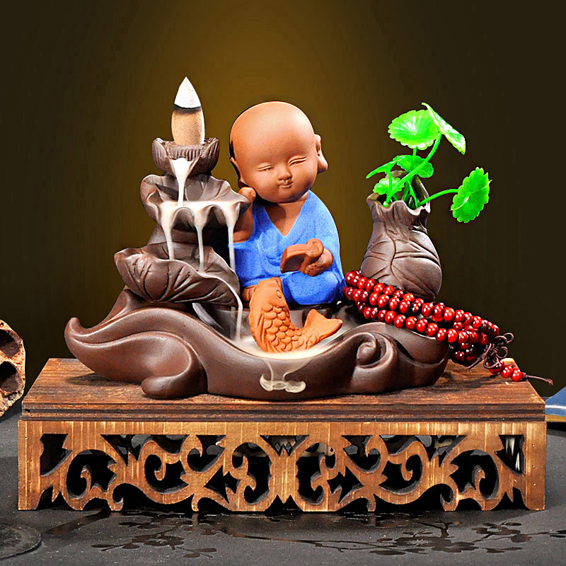 9:Hollow wooden base   big leaf lotus pond   little monk chanting