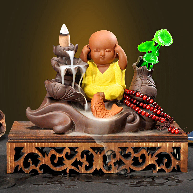 10:Hollow Wood Base   Big Leaf Lotus Pond   Wisdom Little Monk