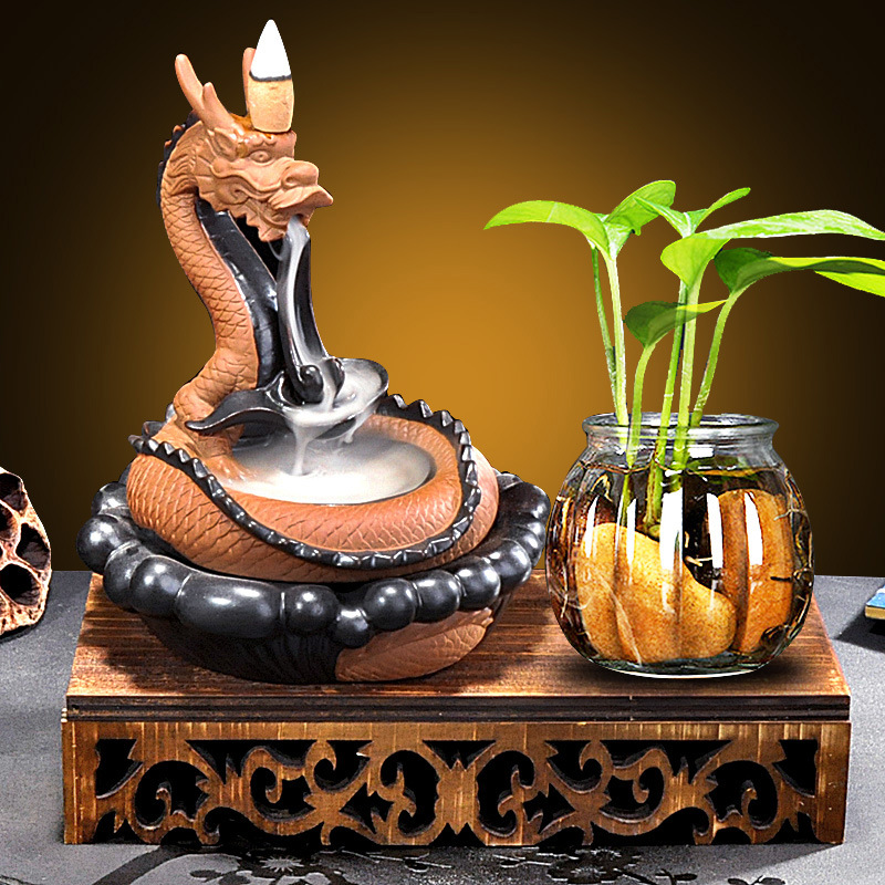 1:Hollow Wood Base   Dragon Swing Tail Dual-use Incense Burner