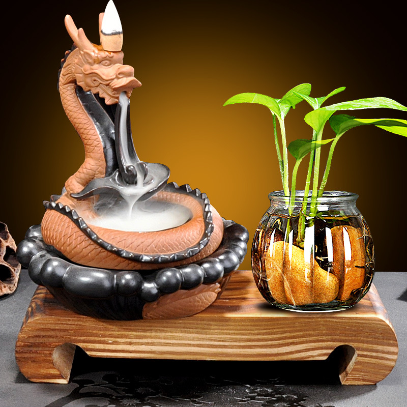 2:Wooden base   Shenlong swinging tail dual-use incense burner