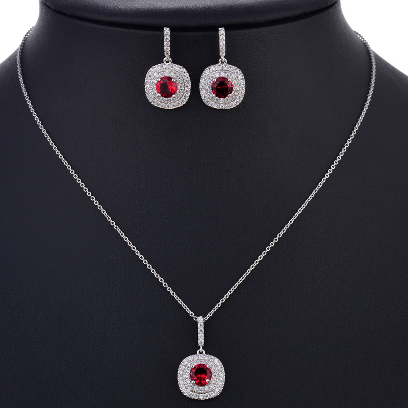 Platinum red zirconium necklace