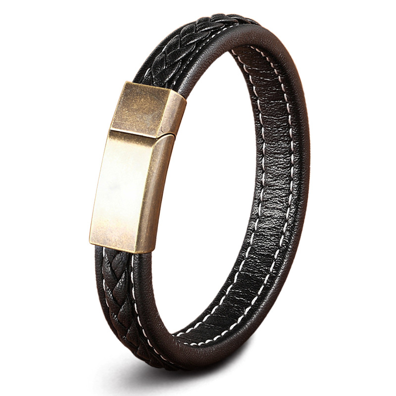 Gold buckle black leather-21cm