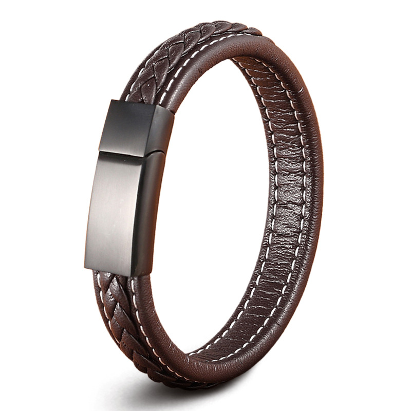 Black button brown leather-23cm