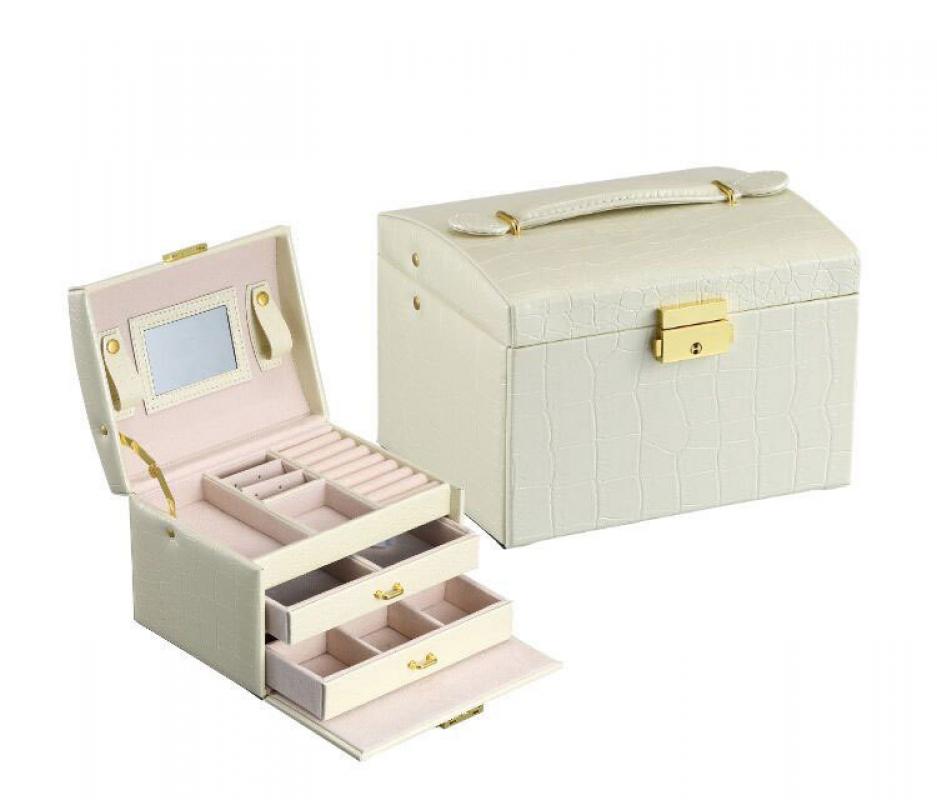 7:double-layer jewelry box with crocodile patternwhite