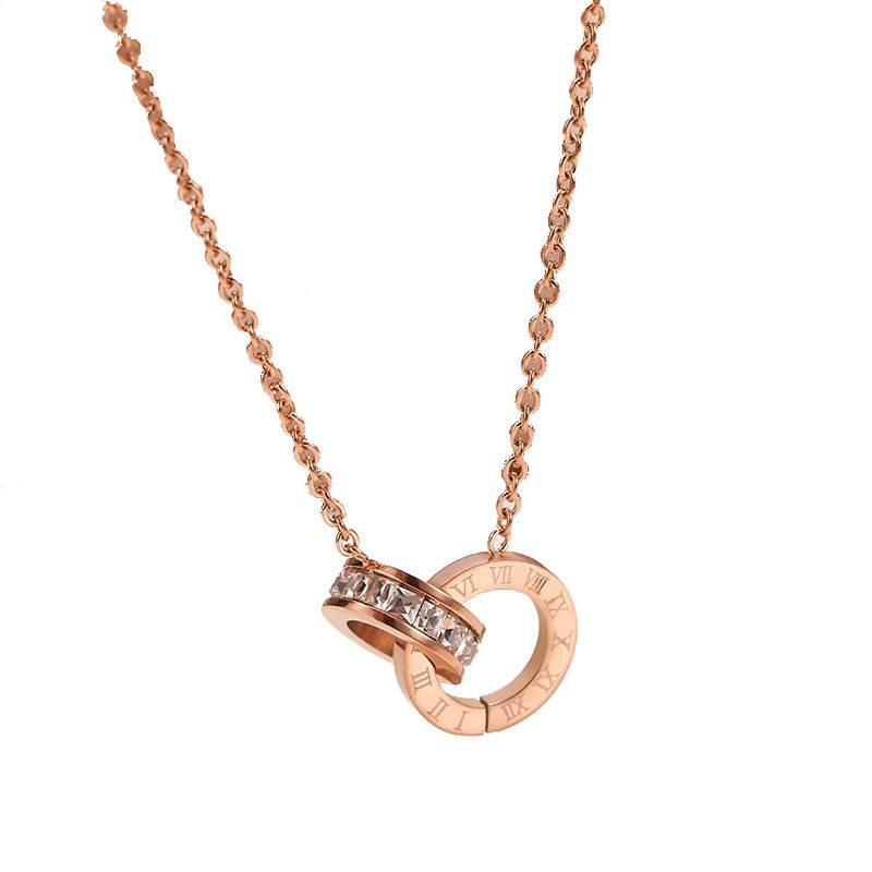 1:Roman white diamond rose gold necklace