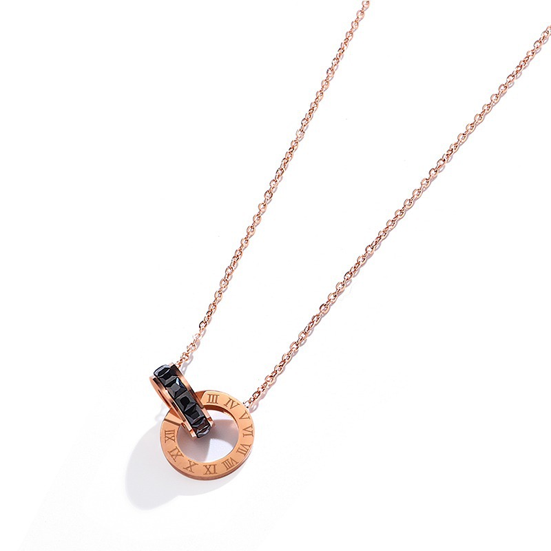 Roman black diamond rose gold necklace