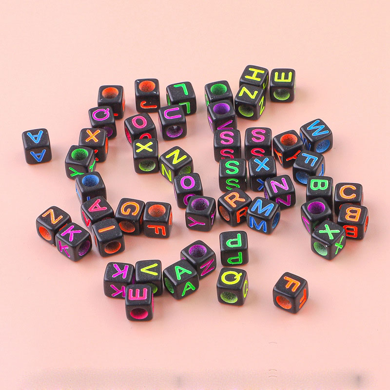 6x6mm#03 Black Fluorescent Letters About 100 Piece