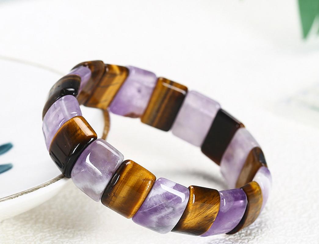 Natural amethyst, yellow tiger eye stone